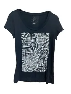 Armani アルマーニ　 ブラック Tシャツ リーフ柄　M