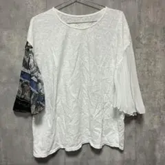 袖切替Tシャツ　半袖　お洒落　ホワイト　白　Mサイズ