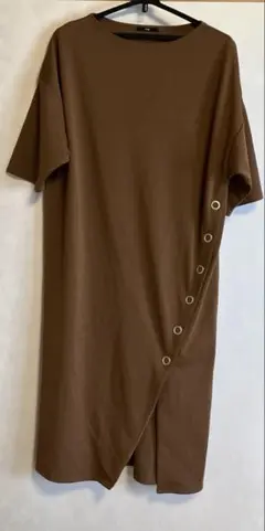 ロフ　オズモーシス　ロングワンピース　半袖　ブラウン系　フリーサイズ　※美品