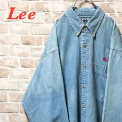 ☆企業ロゴ☆デニムシャツ☆Lee☆リー☆刺繍☆ブルー☆L☆