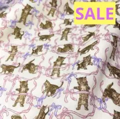 SALE【オリジナル生地】リボンライン　子猫　クリーム