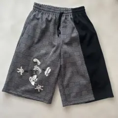 美品　希少90s ミッキーハーフパンツ　千鳥柄　Lサイズ　ミッキー刺繍入り