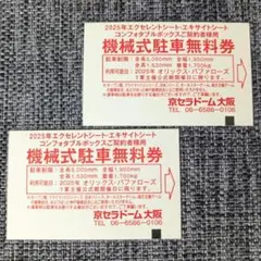 京セラドーム 機械式駐車無料券 2枚