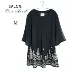 【サロンピクシーハート】⭐七分袖チュニックワンピース Mサイズ 黒 ゆったり