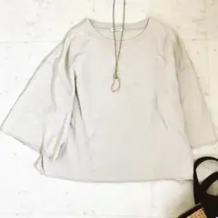 フォークアンドスプーン カットソー ドロップショルダー 五分袖 ベージュ 大きめ