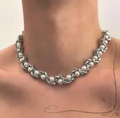 ネックレス パール シルバー y2k チェーン グランジ ステンレス 男女兼用