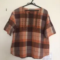 最終お値下げ‼️クロコダイル刺繍チェックブラウス