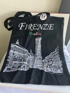 イタリア製フィレンツェ現地購入品　黒トートバックコットン100 新品札付(開封)