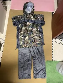 迷彩柄 レインコート 上下セット 収納袋付き