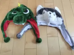 恐竜と犬のキャラクター帽子
