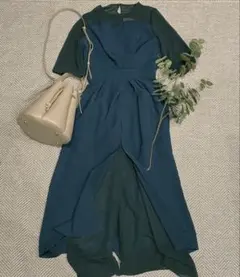 極美品★定価¥29500 RireFete シアー パンツドレス 半袖 グリーン