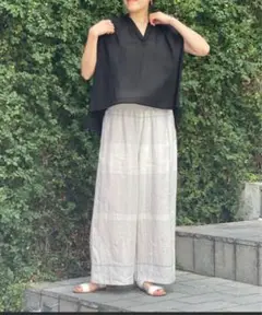 ビアズリー リネンウエストリブパンツ　0号　ライトグレー