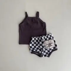 韓国子供服 タンクトップ・チェック柄ショーツセット(パンツ未使用) 70