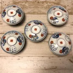 弓月 肥前 お茶碗 5客 青山萬里一孤舟 金彩染付 山水画
