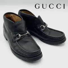 美品 GUCCI ホースビット ショートブーツ レザー ラグソール 26cm 黒