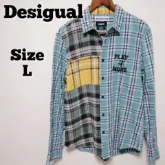 【美品】Desigual チェック パッチワーク シャツ 長袖 L