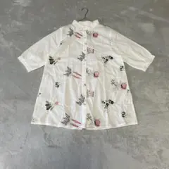 《人気》刺繍デザイン シャツ ゆったりサイズ (F)