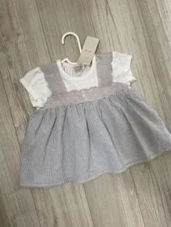 【新品】プティマイン 胸レース ドッキングTシャツ 半袖 90cm