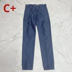 [未使用]C+ ネイビー カジュアルパンツ コットン 50麻50