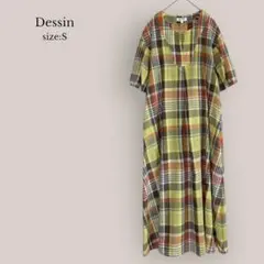 デッサン Dessin✨美品✨ロングフレアワンピース　チェック　5分袖　ゆったり