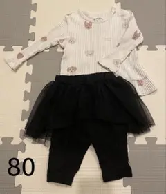 女の子ベビー服 80サイズ 長袖トップス ボトムス 上下 2着セット まとめ売り