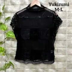 Yukizumi シアーブラウス(M-L)ナイロン混 スタンドカラー 透け感有り