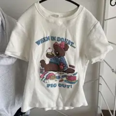 韓国　Tシャツ　クマ　ホワイト　ピンク　ブルー