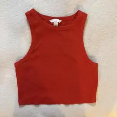 H&M レッド　赤　 リブタンクトップ US S