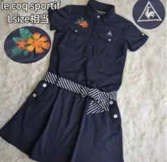 le coq sportif ゴルフワンピース 花刺繍 ロゴ リボンベルト