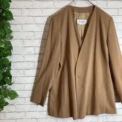 【 Max Mara 】ノーカラーウールジャケット 44 ベージュ 大きいサイズ