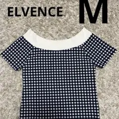 ELVENCE ネイビー チェック M 半袖Tシャツ カットソー トップス