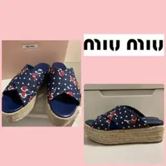 美品 ミュウミュウ チェリーデニム サンダル