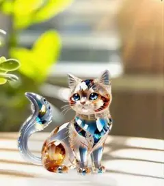クリスタルプリントキャット　猫雑貨　スタンド型　サンキャッチャー　置物　アクリル