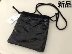 【新品タグ付き】LOWRYS FARM スパンコールキンチャクバッグ　ブラック
