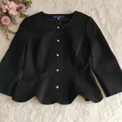 【M's GRACY】ジャケット スカラップ お花ボタン ブラック38