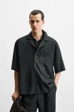 【新品未使用】ZARA オーバーサイズフィット リネン ビスコースシャツ L
