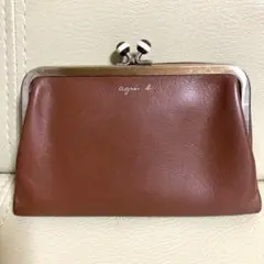 アニエスベー　がま口　財布　ブラウン　レザー