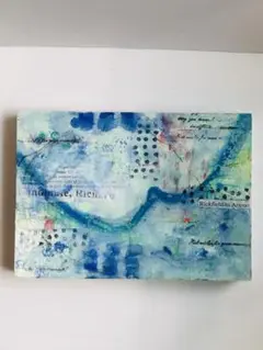 抽象画　コラージュ　アート　原画　木製パネル　A5サイズ