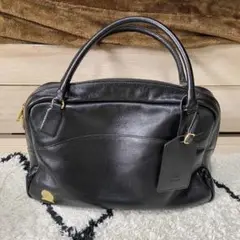 A.D.M.J 美品 レザー ブラック ハンドバッグ ロゴ ギャランディー付き