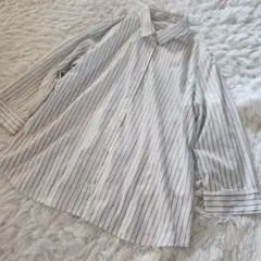 Comfort basic シャツ ストライプ レディース LL 7分袖 白 青