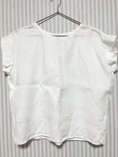 [エコロコ]リネン100%バックお洒落デザイン白半袖 シャツ