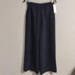 【新品】ミラオーウェン　ウエストリブスピンドルワイドパンツ　ネイビー