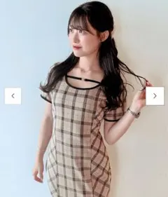 チェック柄 半袖ロングワンピース