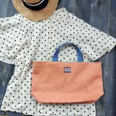 ハンドメイド☆ミニトートバッグ・手提げ　　帆布　サーモン