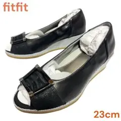 新品☆fitfit フィットフィット　バックル　オープントゥ　レザー　23　黒