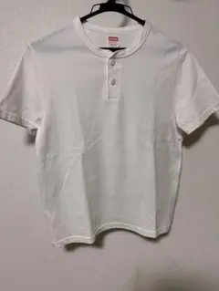 【Healthknit 】ホワイト ヘンリーネック Tシャツ 綿100%