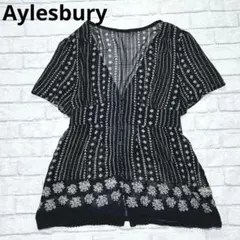 m43【アリスバーリー】シアー半袖シャツ☆Ｖネック　バックリボン　花柄　透け感