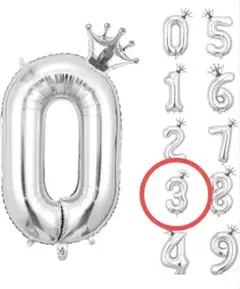 ♡最終値下げ♡誕生日 バルーン 数字 飾り王冠 32インチ シルバー3