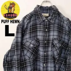 USA古着 PUFF HEWN　ネルシャツL ペイント リメイクブルーブラック