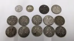 小型50銭銀貨(小丸50銭)12枚、旭日10銭2枚セット
